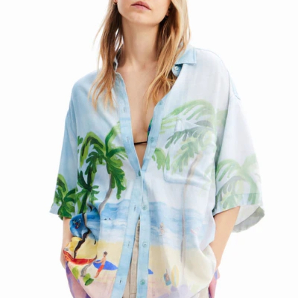 Desigual Multicolor Tropical Print Blouse Size Small